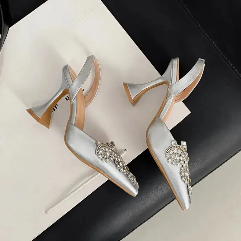 Pointed Rhinestone Wine Glass Heel Sandals