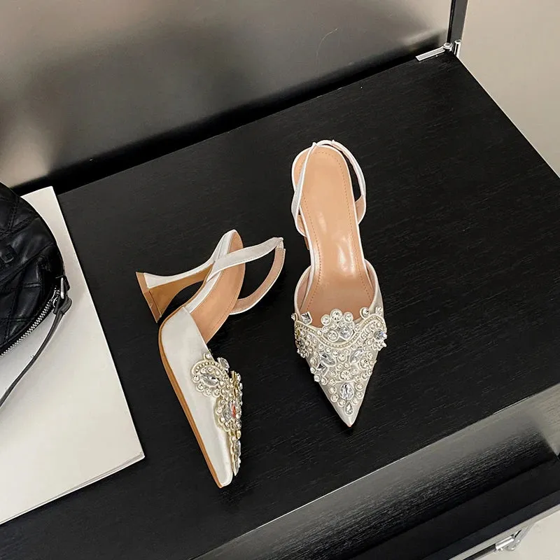 Pointed Rhinestone Wine Glass Heel Sandals