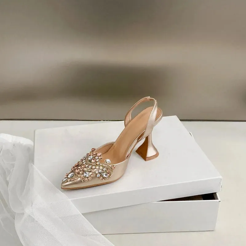 Pointed Rhinestone Wine Glass Heel Sandals