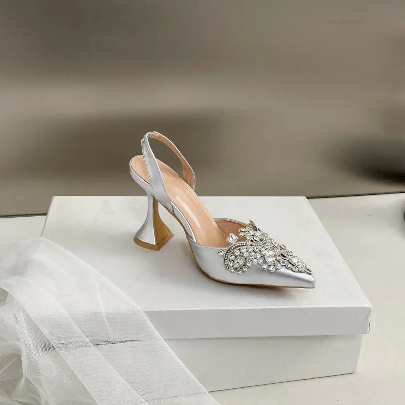 Pointed Rhinestone Wine Glass Heel Sandals