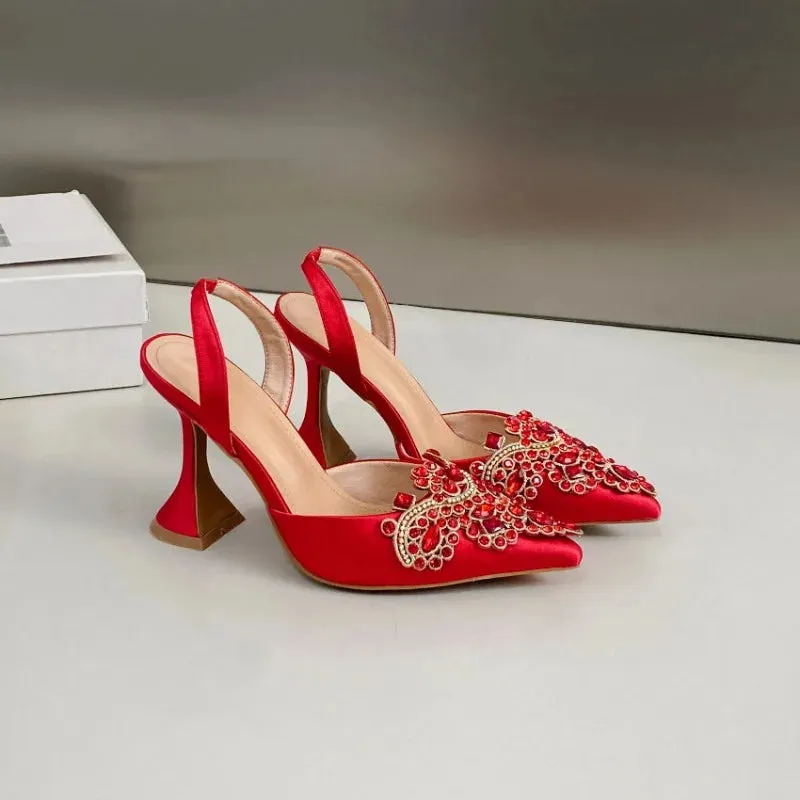 Pointed Rhinestone Wine Glass Heel Sandals
