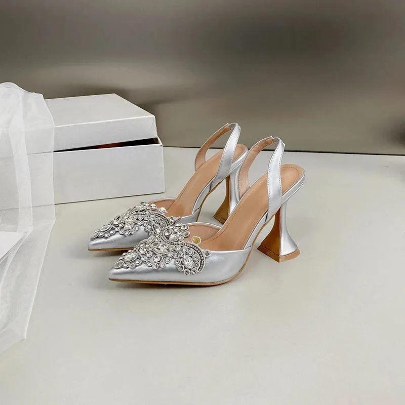 Pointed Rhinestone Wine Glass Heel Sandals