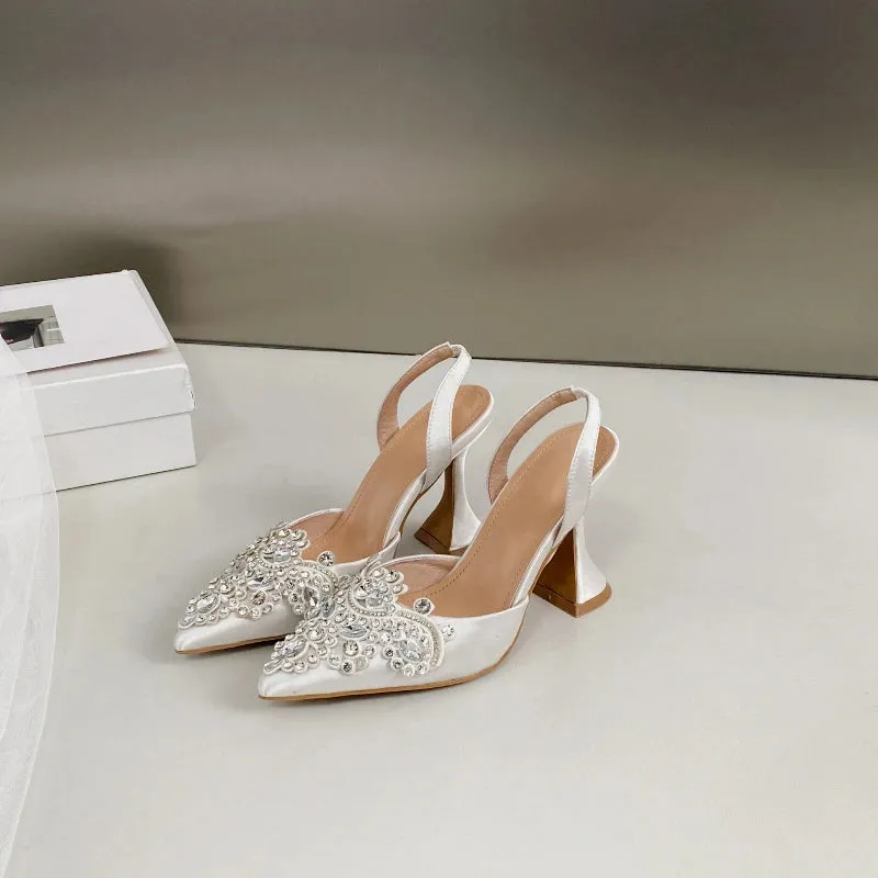 Pointed Rhinestone Wine Glass Heel Sandals