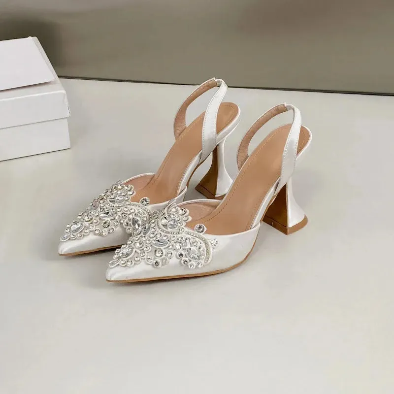 Pointed Rhinestone Wine Glass Heel Sandals
