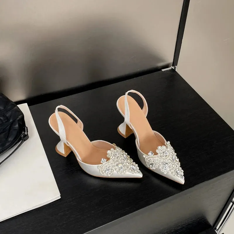 Pointed Rhinestone Wine Glass Heel Sandals