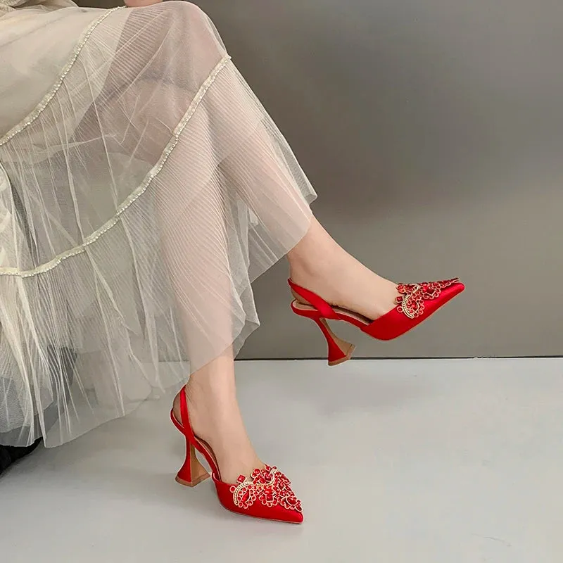 Pointed Rhinestone Wine Glass Heel Sandals