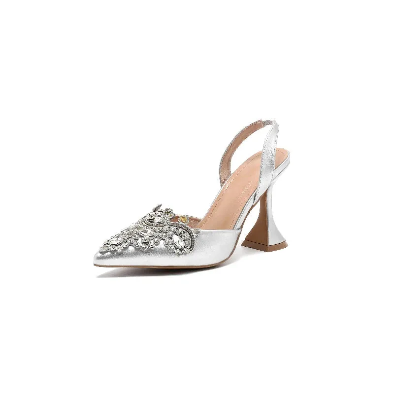 Pointed Rhinestone Wine Glass Heel Sandals