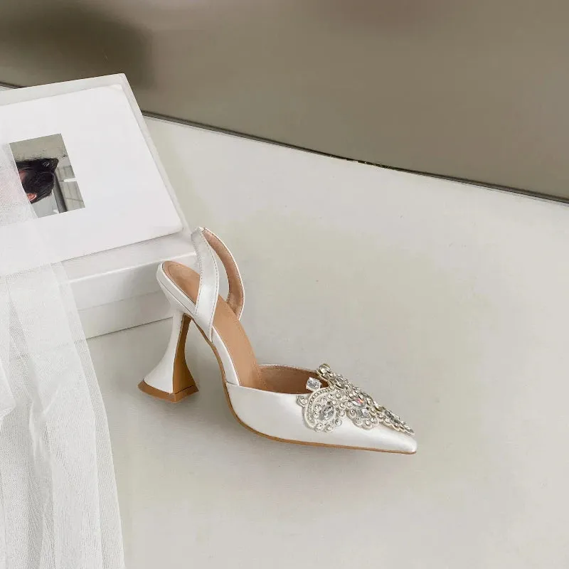 Pointed Rhinestone Wine Glass Heel Sandals