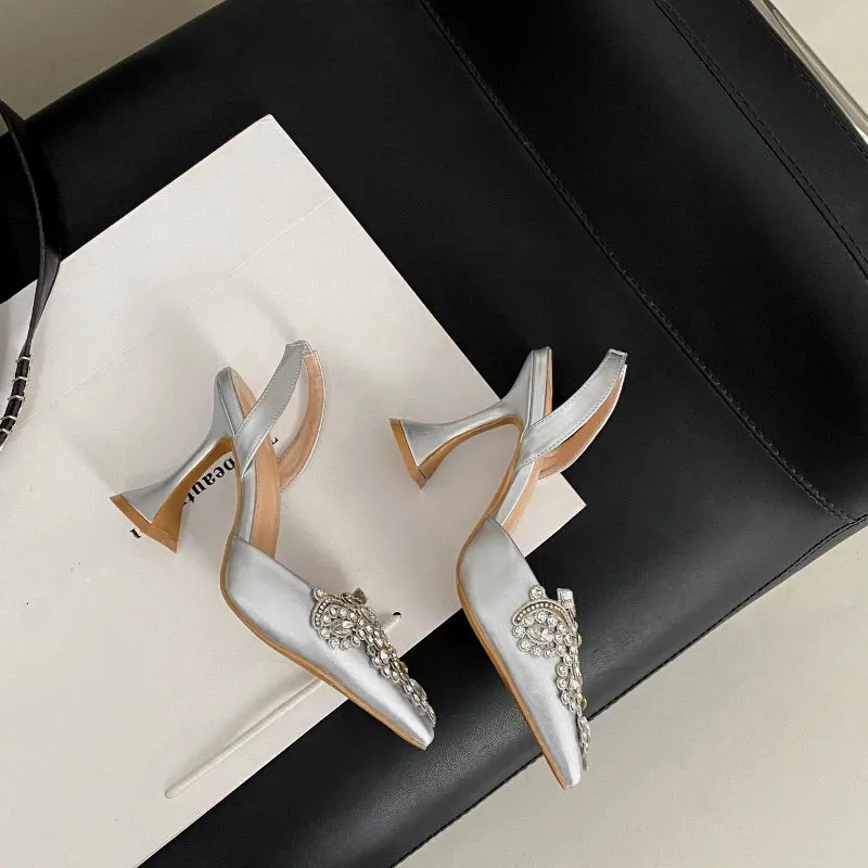 Pointed Rhinestone Wine Glass Heel Sandals