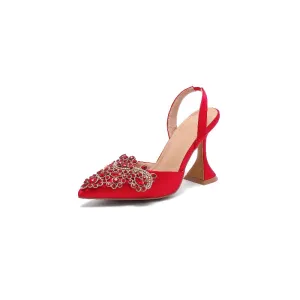 Pointed Rhinestone Wine Glass Heel Sandals