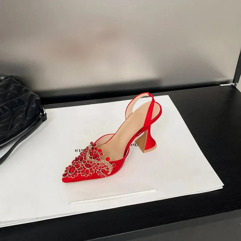 Pointed Rhinestone Wine Glass Heel Sandals