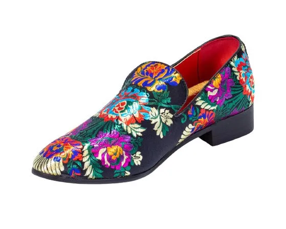 Premium Black Multicolor Floral Loafers for men designer slip on