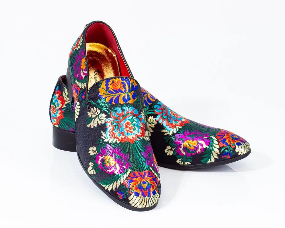 Premium Black Multicolor Floral Loafers for men designer slip on