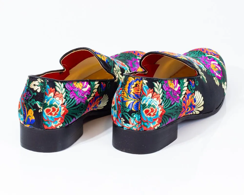 Premium Black Multicolor Floral Loafers for men designer slip on