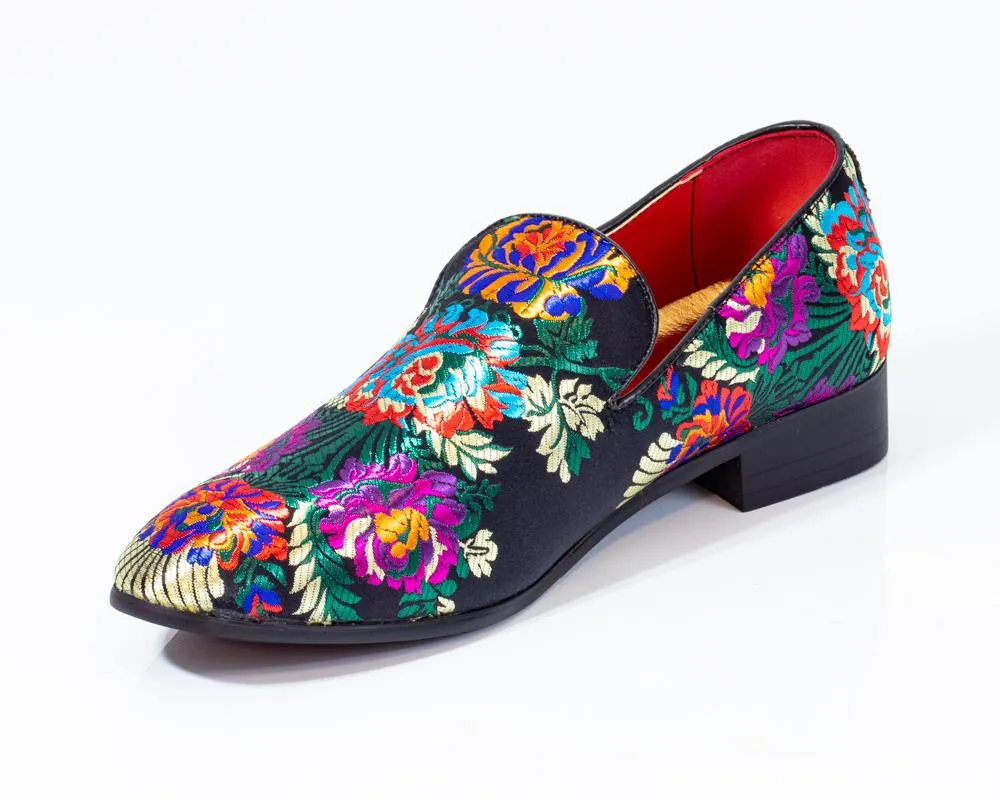 Premium Black Multicolor Floral Loafers for men designer slip on