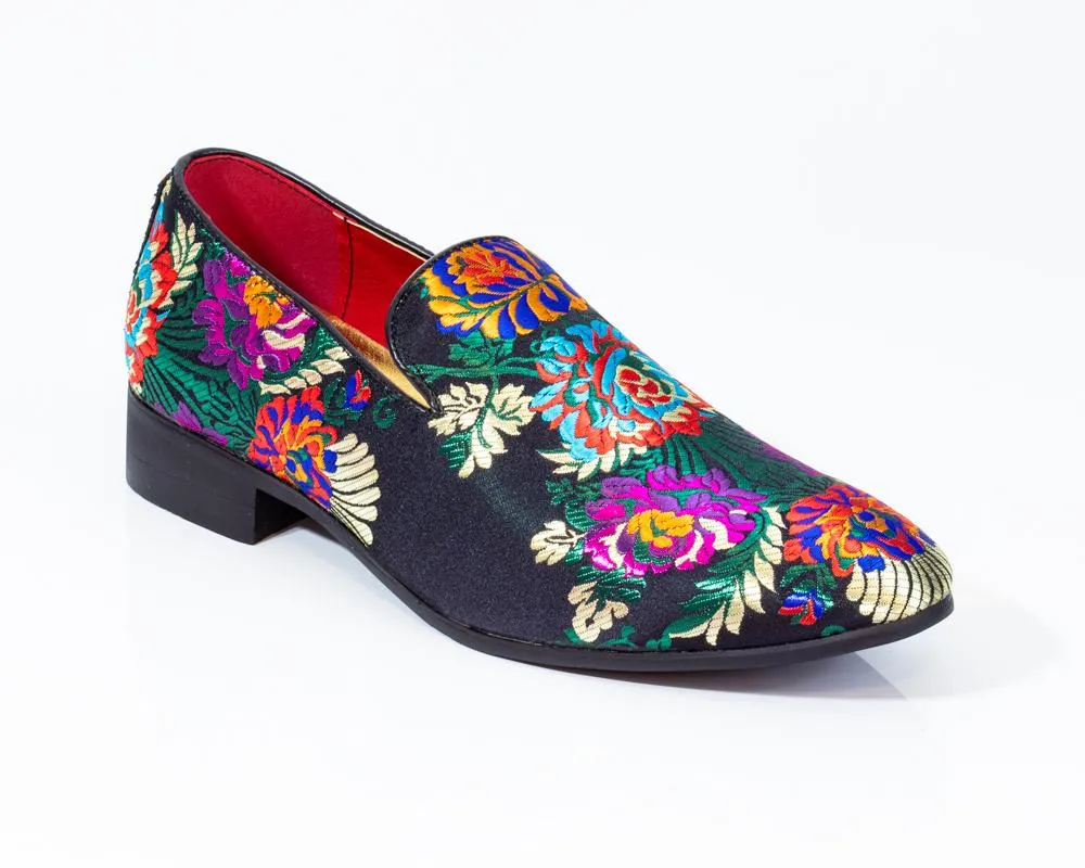 Premium Black Multicolor Floral Loafers for men designer slip on