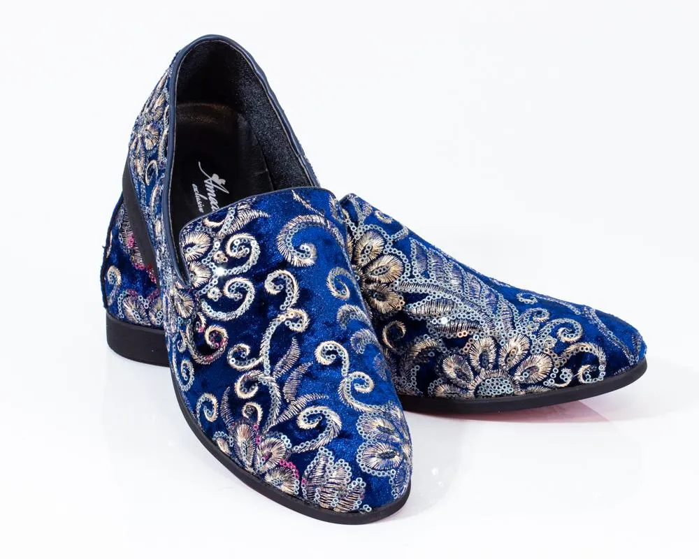Premium Blue And Golden Loafers for men designer slip on casual /