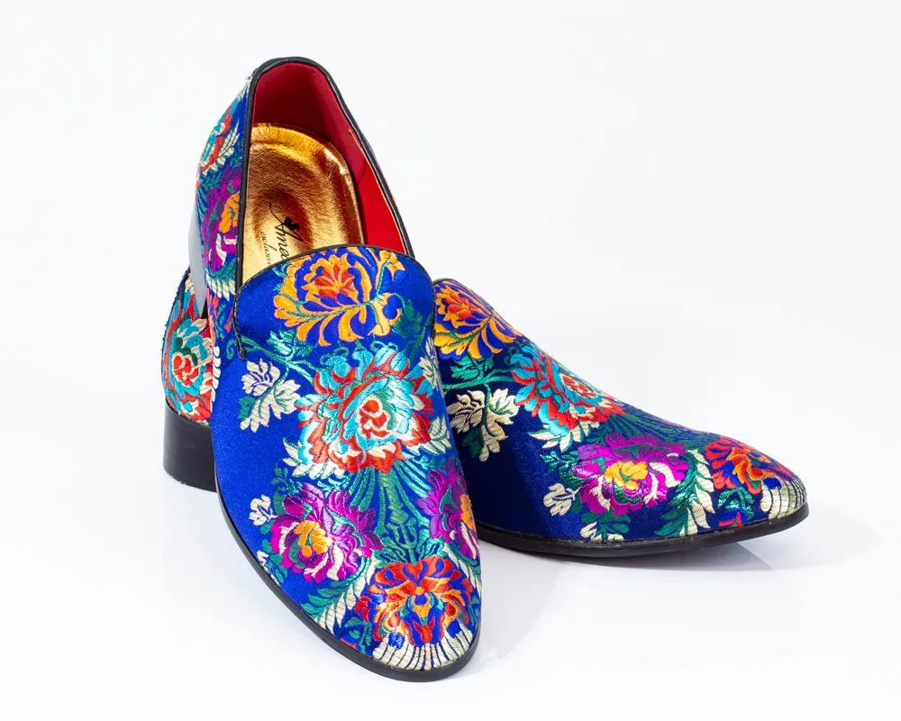 Premium Blue Multicolor Floral Loafers for men designer slip on casual