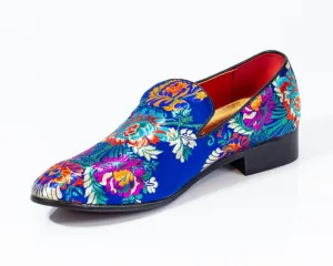 Premium Blue Multicolor Floral Loafers for men designer slip on casual