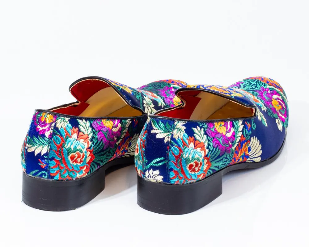 Premium Blue Multicolor Floral Loafers for men designer slip on casual
