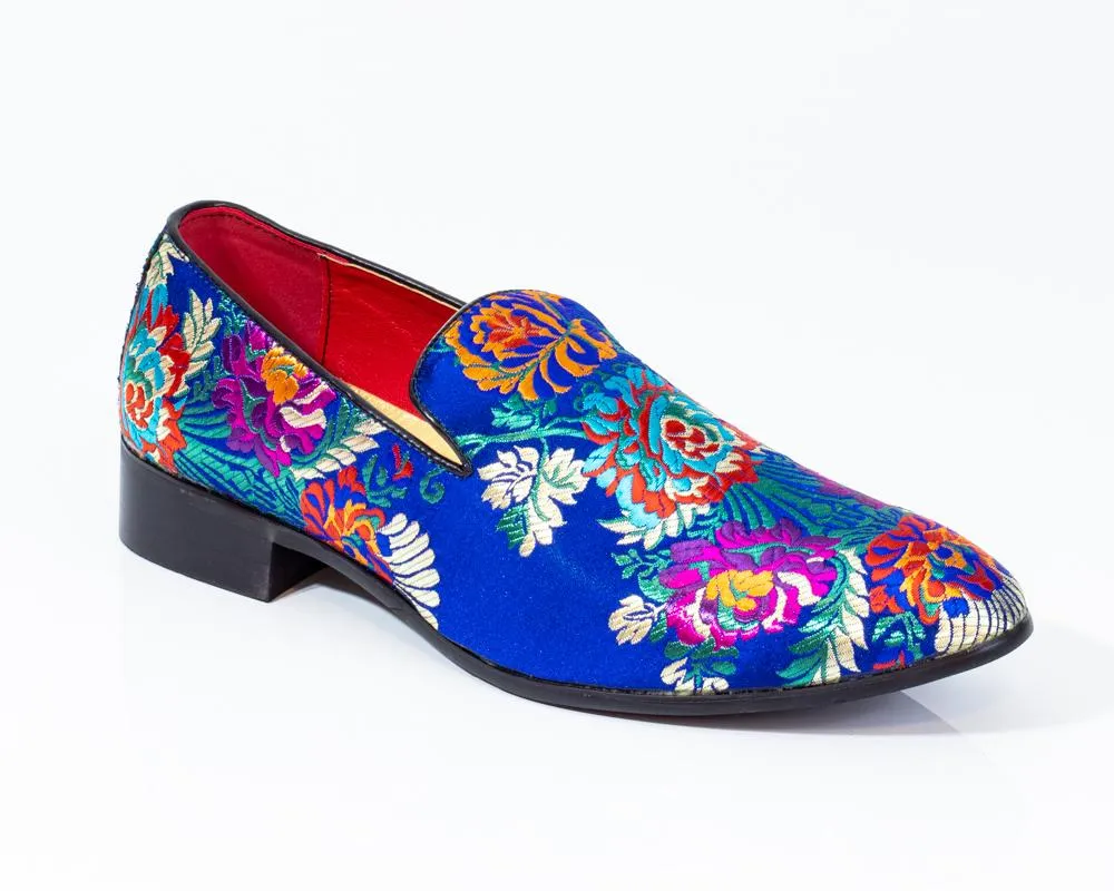 Premium Blue Multicolor Floral Loafers for men designer slip on casual