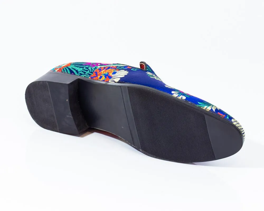 Premium Blue Multicolor Floral Loafers for men designer slip on casual