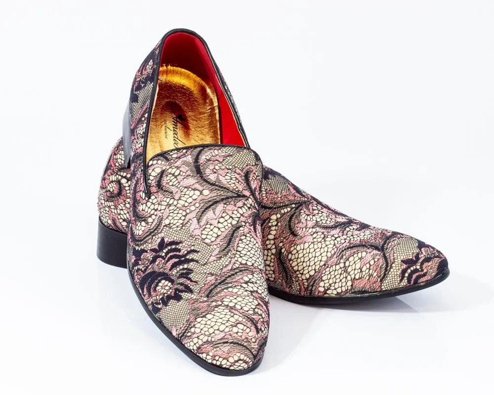 Premium Brown Multicolor Floral Textured Loafers for men designer slip