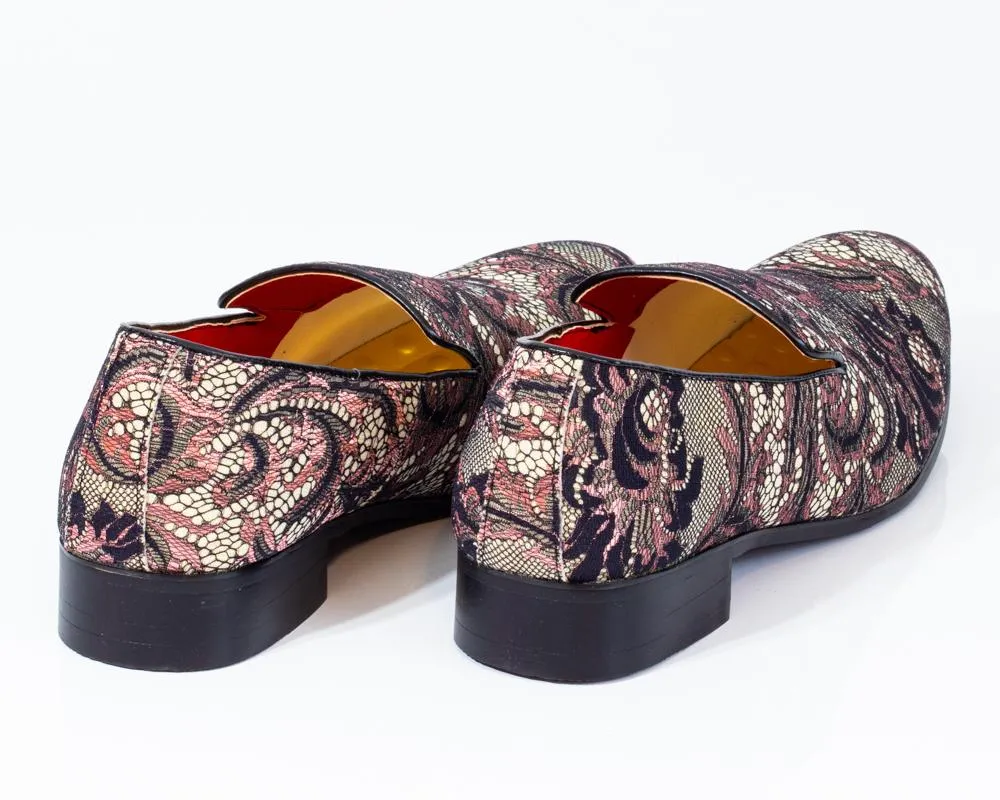 Premium Brown Multicolor Floral Textured Loafers for men designer slip