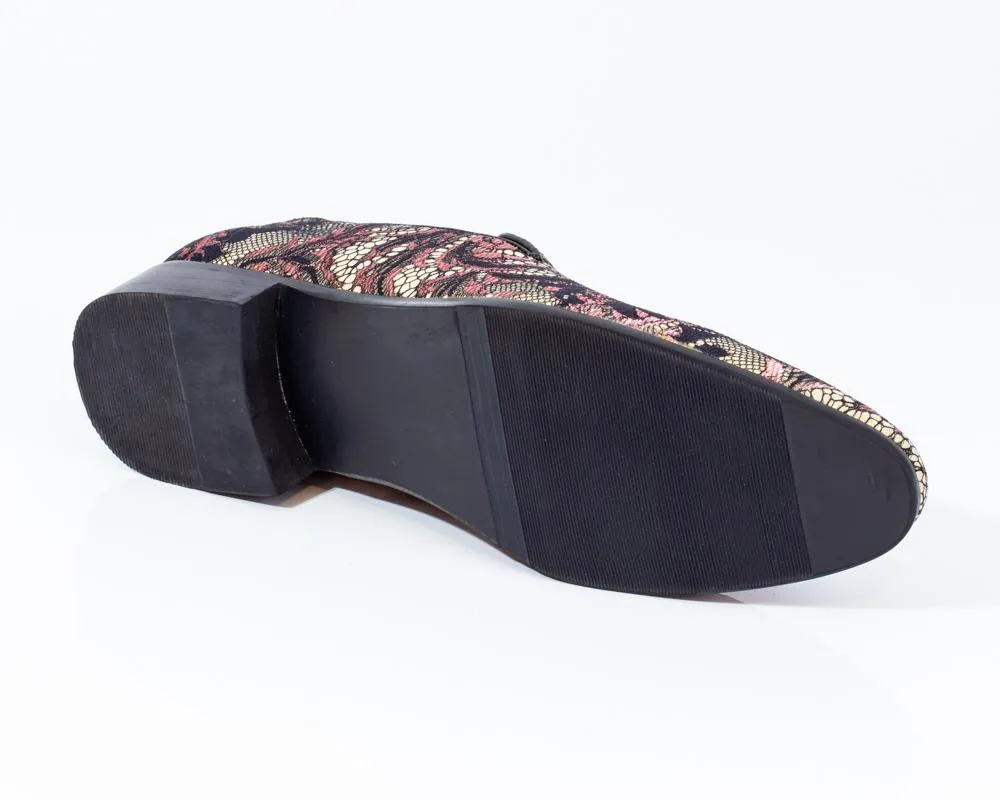 Premium Brown Multicolor Floral Textured Loafers for men designer slip