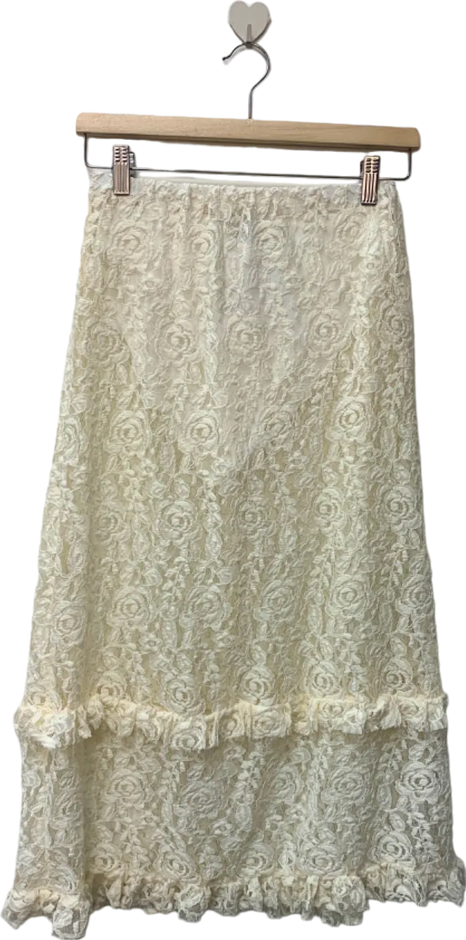 PrettyLittleThing White Lace Midi Skirt UK 10
