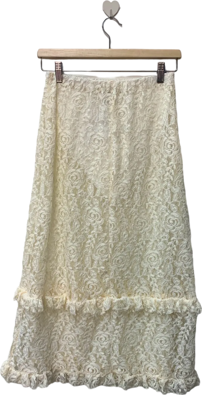 PrettyLittleThing White Lace Midi Skirt UK 10