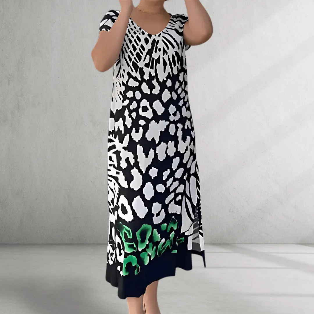 Printed Dress – Scoop Neck – Casual A-Line Fit