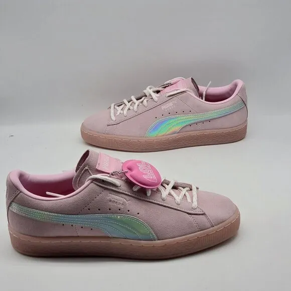 Puma L.O.L. Surprise! Girls' Sneakers US 7C Pink Suede With Holographic Stripes