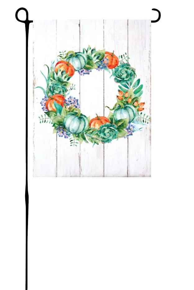 Pumpkins & Cactus Wreath Garden Flag