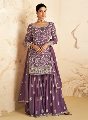 Purple Designer Embroidery Gharara Suit