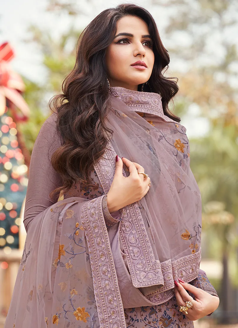 Purple Golden Embroidery Pakistani Pant Style Suit