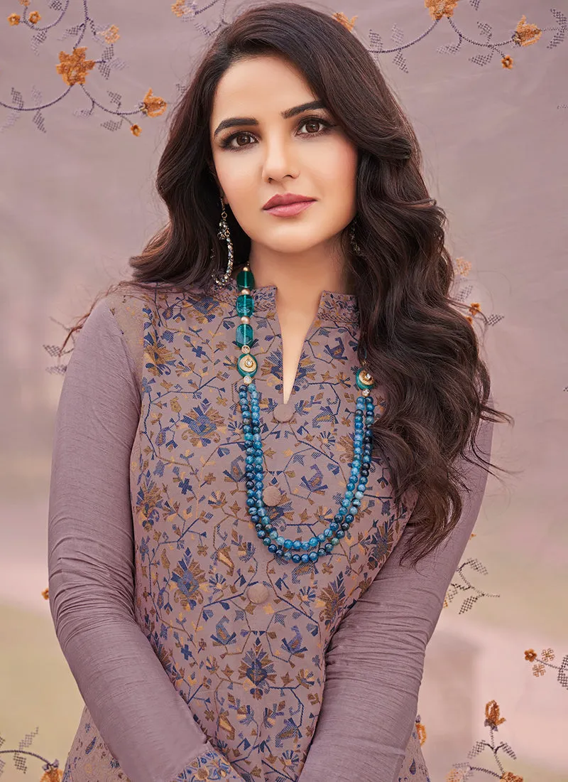 Purple Golden Embroidery Pakistani Pant Style Suit