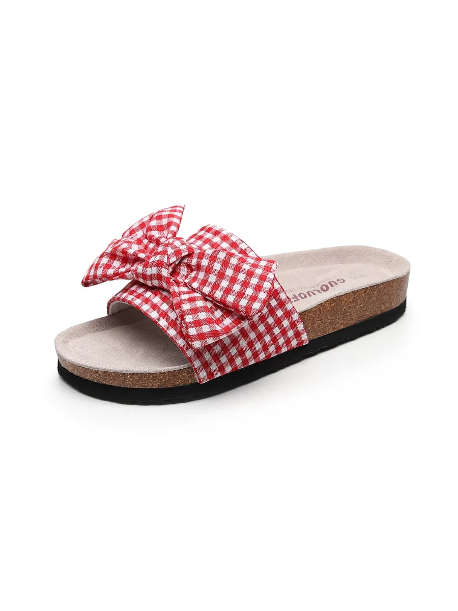 Red Gingham Bow Sandals Slides