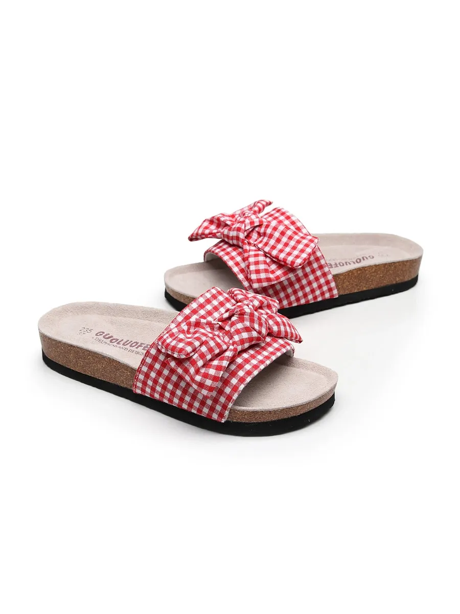 Red Gingham Bow Sandals Slides