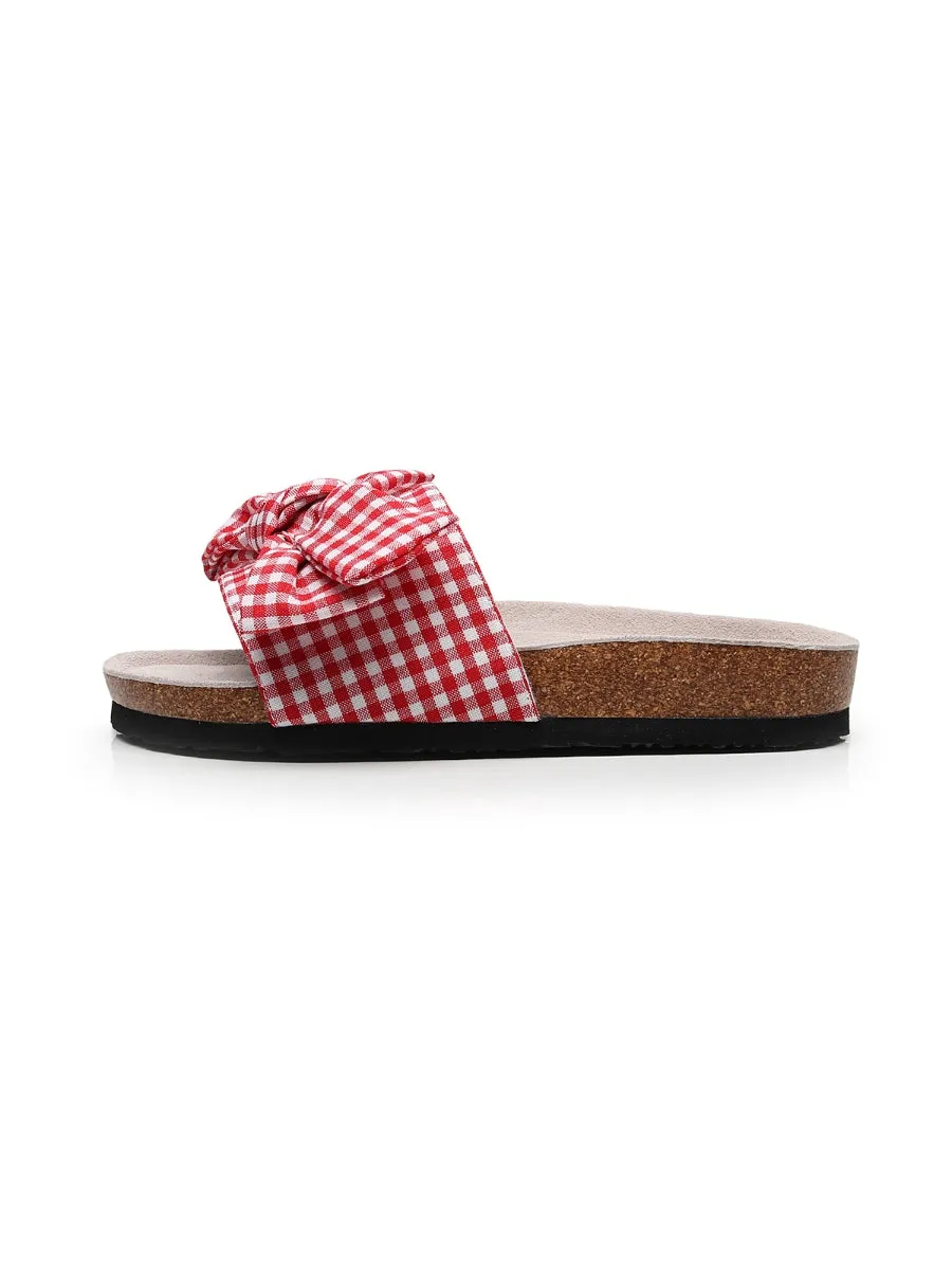 Red Gingham Bow Sandals Slides