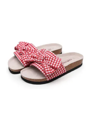 Red Gingham Bow Sandals Slides
