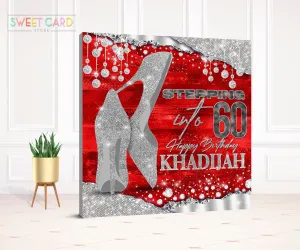 Red silver glitter Glam Heels Diamonds Printable Party Backdrop, Glam Party Printable Backdrop, Fashion Party Backdrop, Pearls, Heels