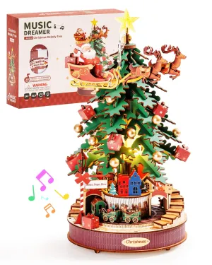 ROBOTIME 3D Puzzles for Adults Wooden Music Box with LED DIY Model Christmas Tree Building Kit for Kids Hobby Crafts Unique Home Decor