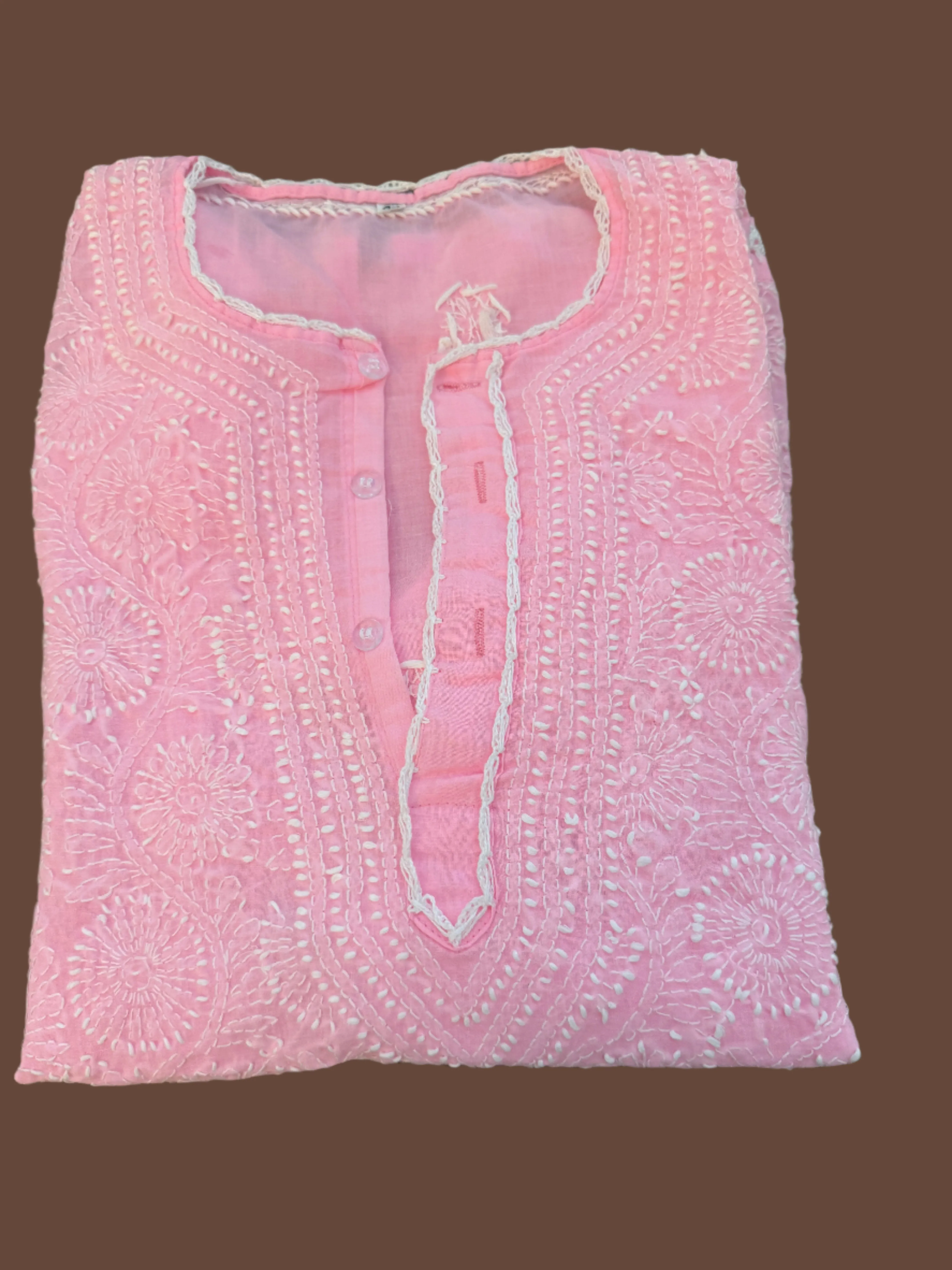 Rosabelle – Light Rose Chikankari Short Sleeve Kurta | A Touch of Soft Radiance 🌸