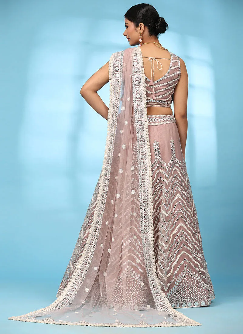 Rose Pink Embroidery Wedding Lehenga Choli With Dupatta