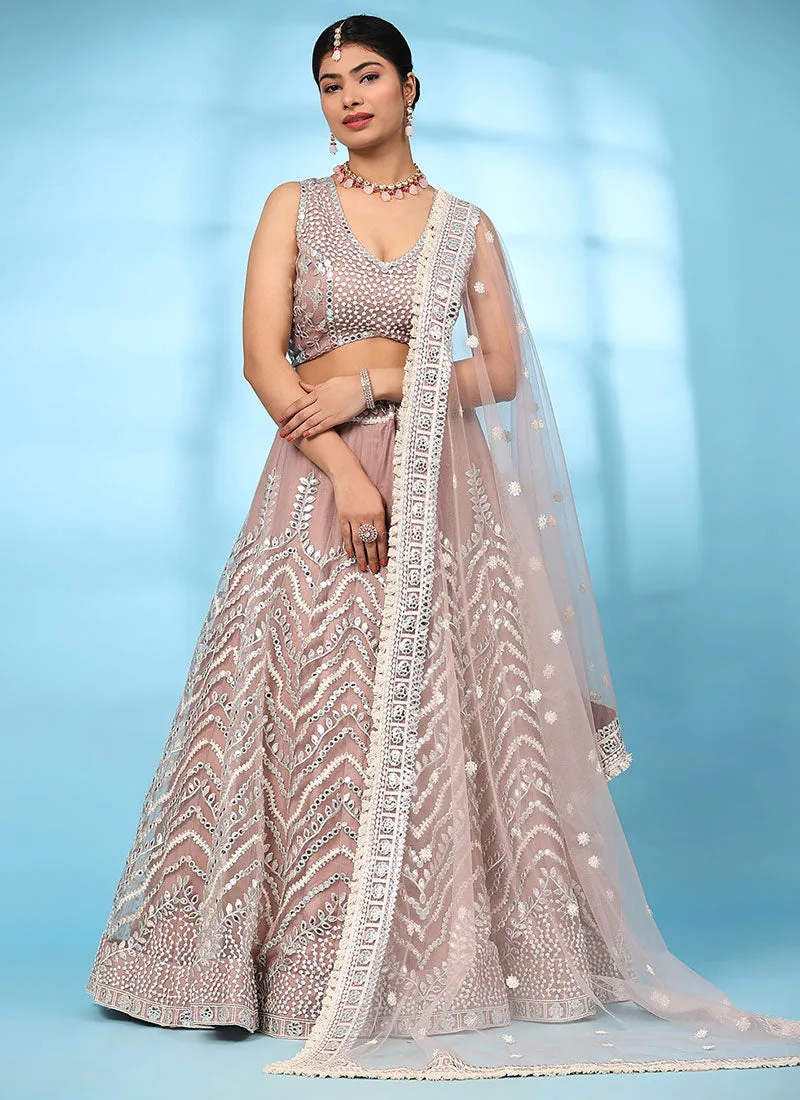 Rose Pink Embroidery Wedding Lehenga Choli With Dupatta