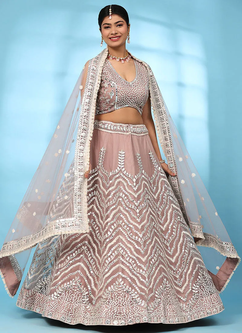 Rose Pink Embroidery Wedding Lehenga Choli With Dupatta