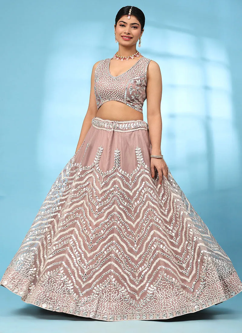 Rose Pink Embroidery Wedding Lehenga Choli With Dupatta