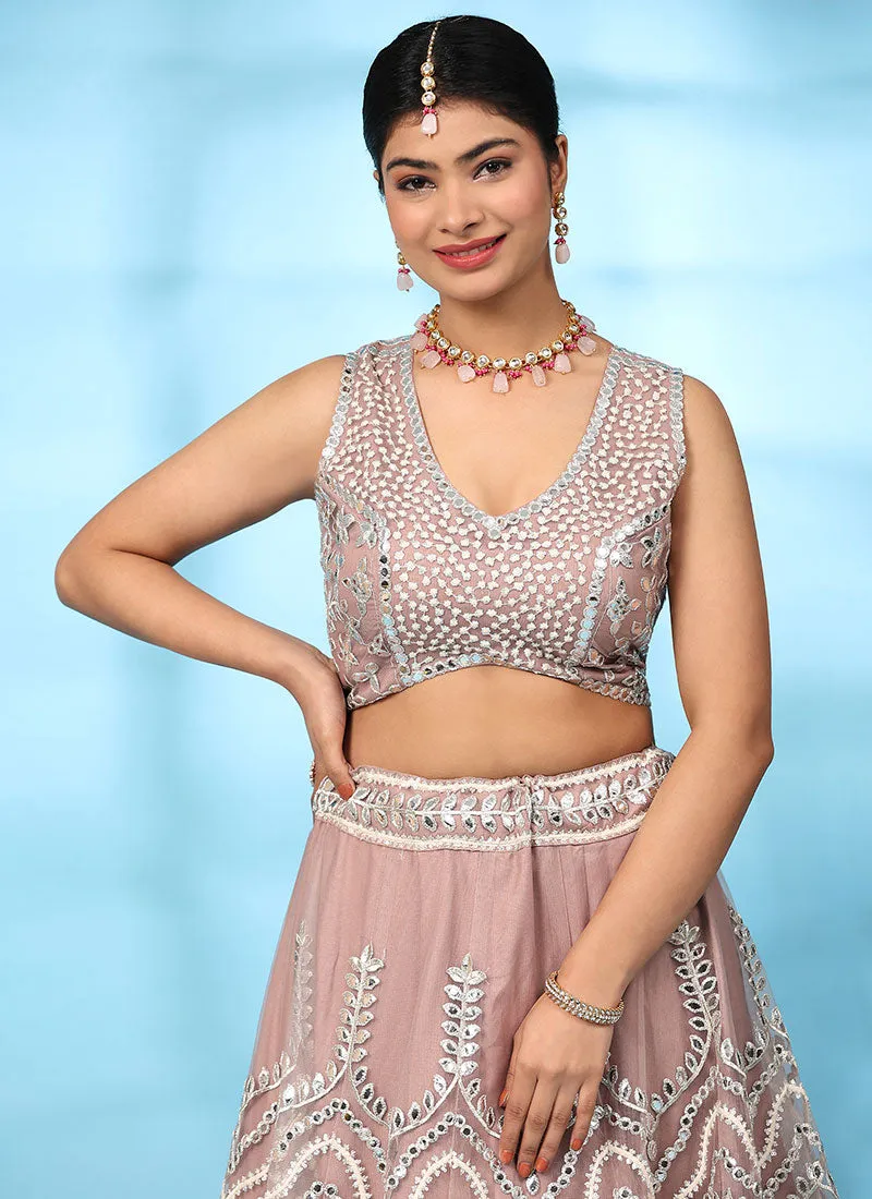 Rose Pink Embroidery Wedding Lehenga Choli With Dupatta