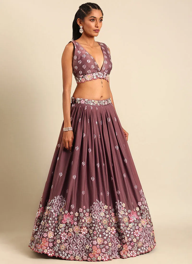 Rose Pink Multi Embroidery Wedding Lehenga Choli